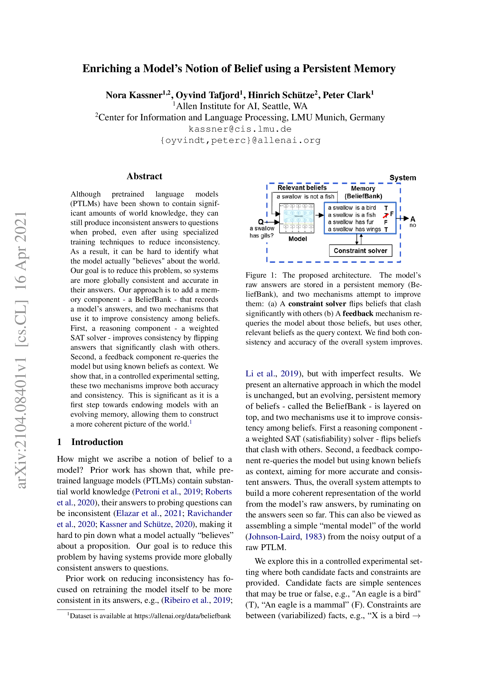 Enriching a Model's Notion of Belief using a Persistent Memory
