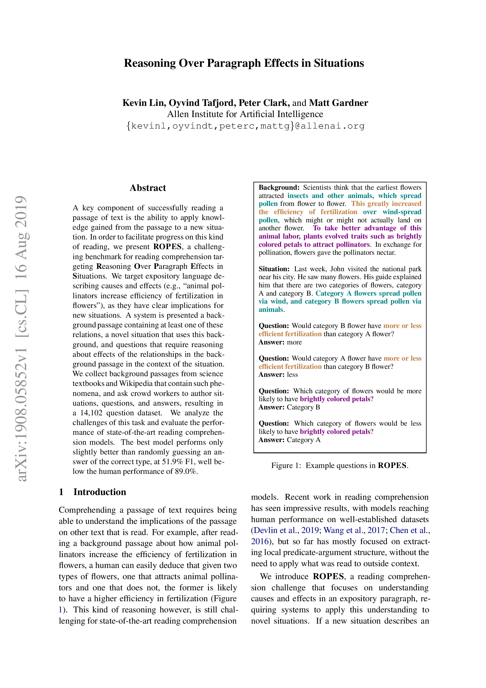 Reasoning Over Paragraph Effects in Situations