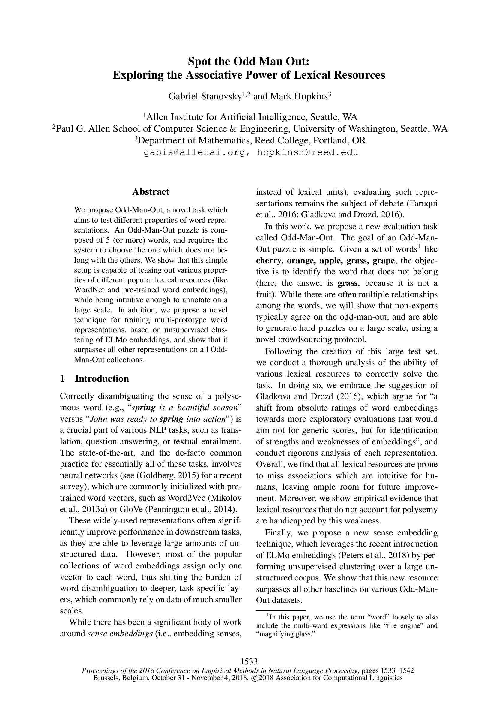 Spot the Odd Man Out: Exploring the Associative Power of Lexical Resources