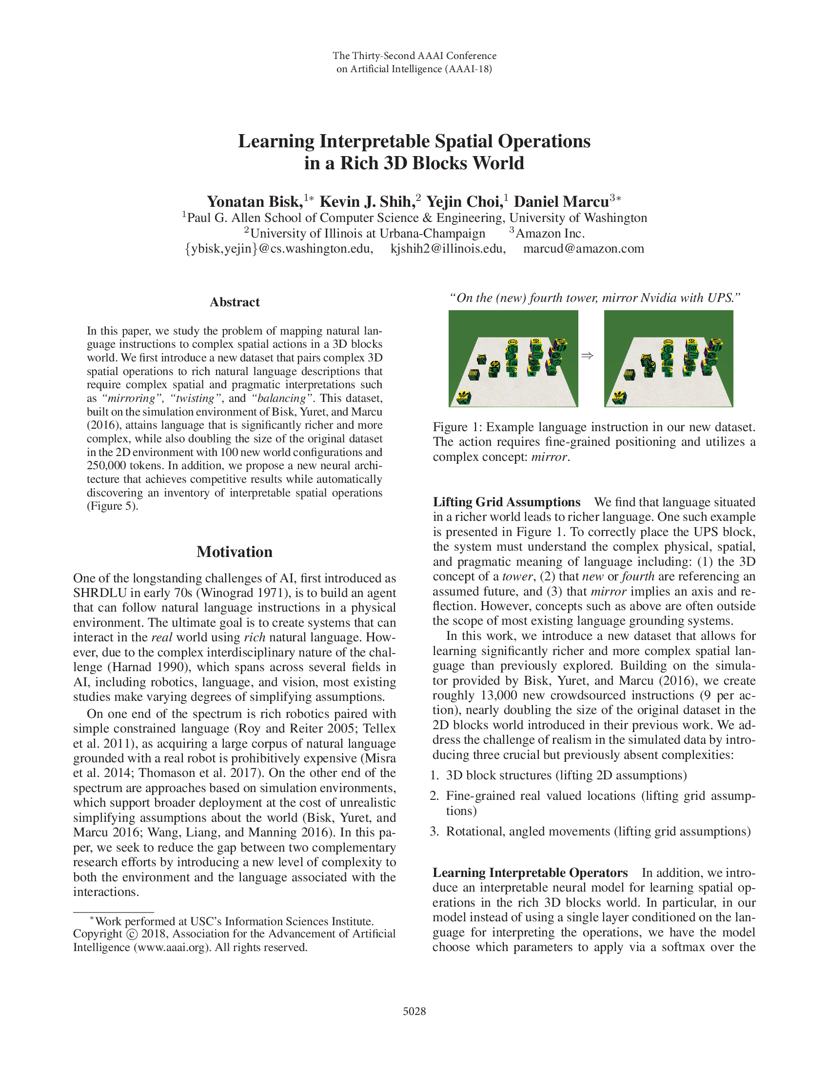 Learning Interpretable Spatial Operations in a Rich 3D Blocks World