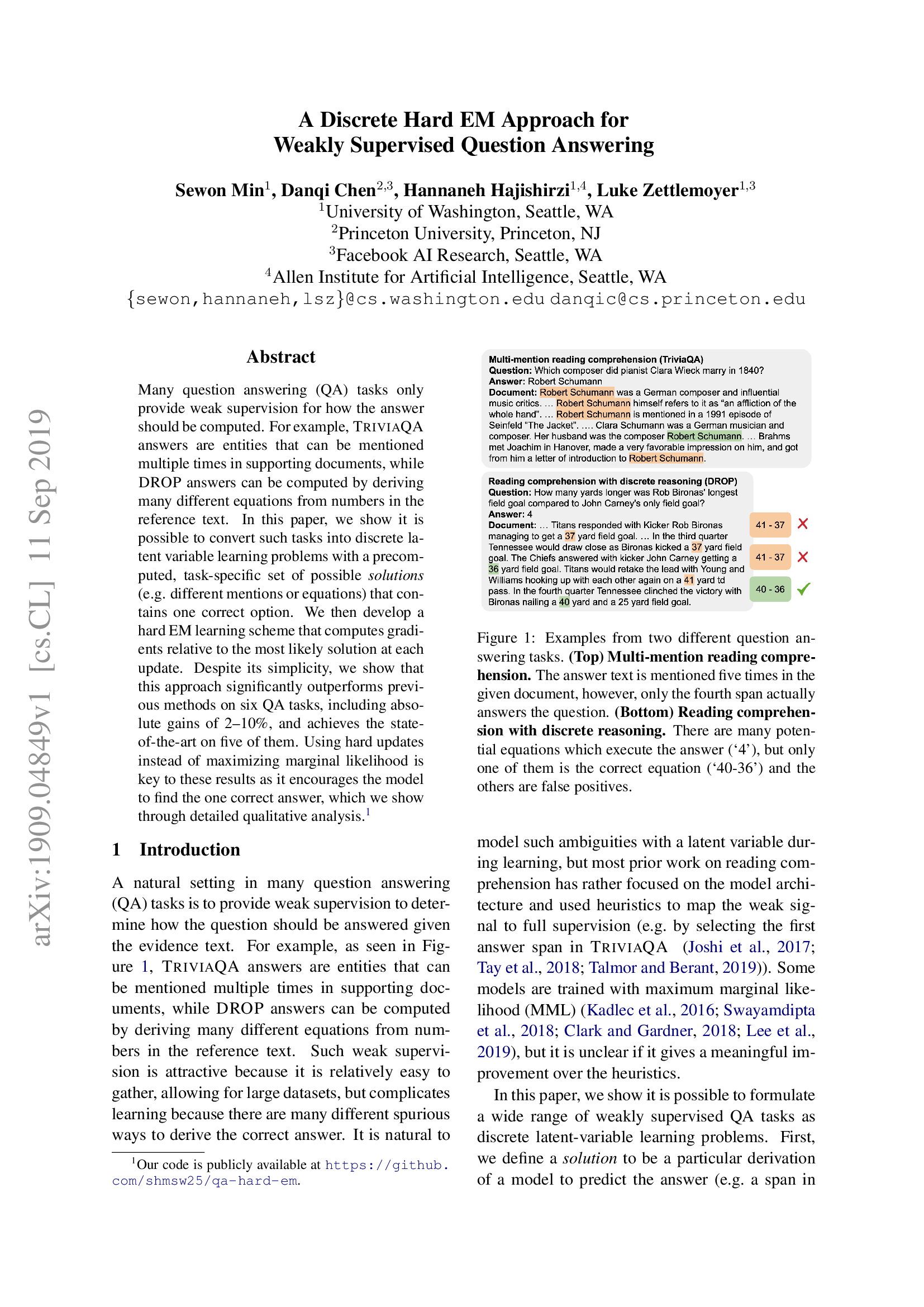 A Discrete Hard EM Approach for Weakly Supervised Question Answering