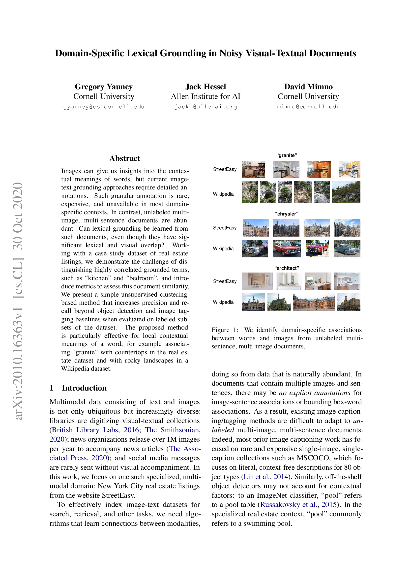 Finding Domain-Specific Grounding in Noisy Visual-Textual Documents