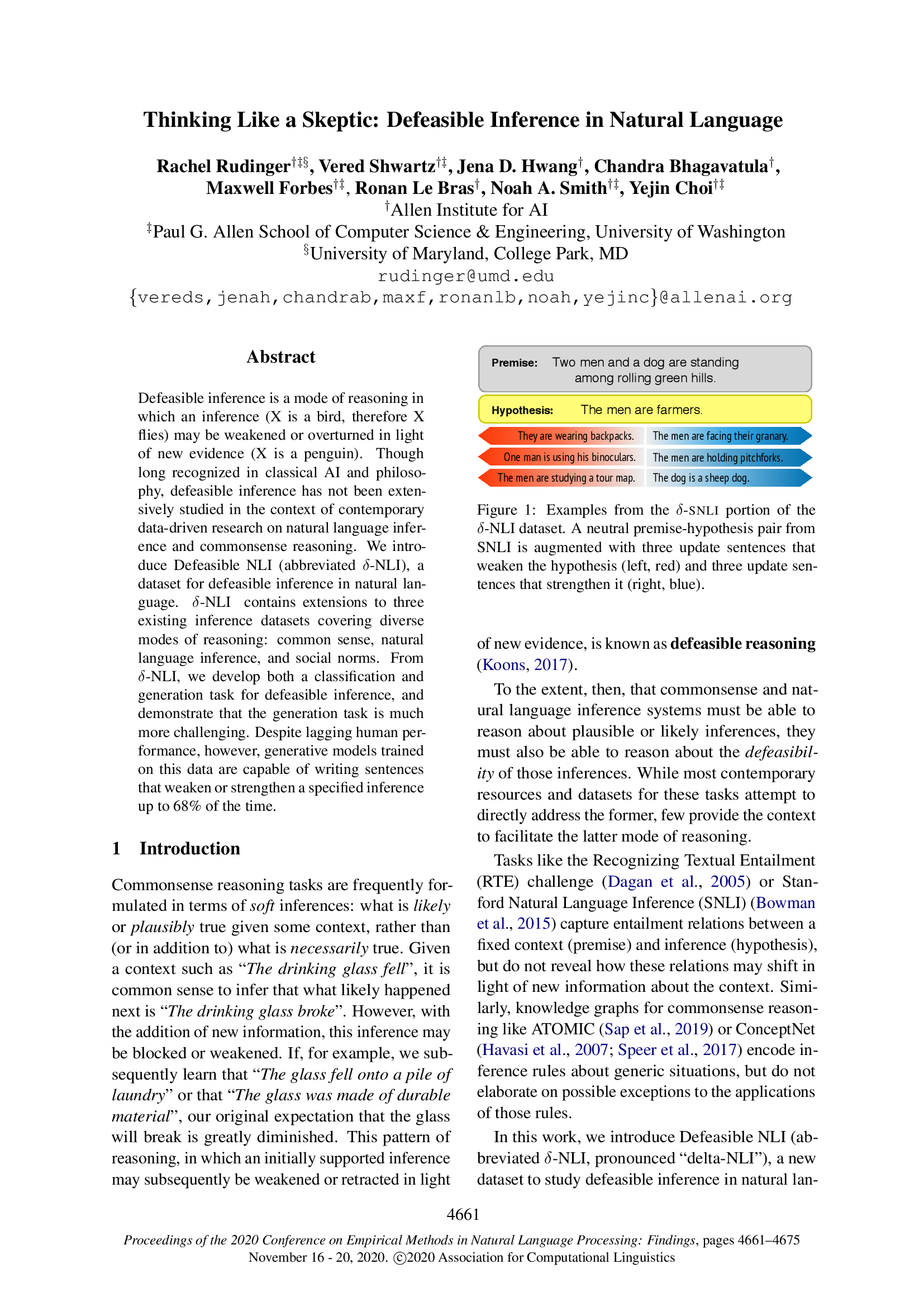 Thinking Like a Skeptic: Defeasible Inference in Natural Language
