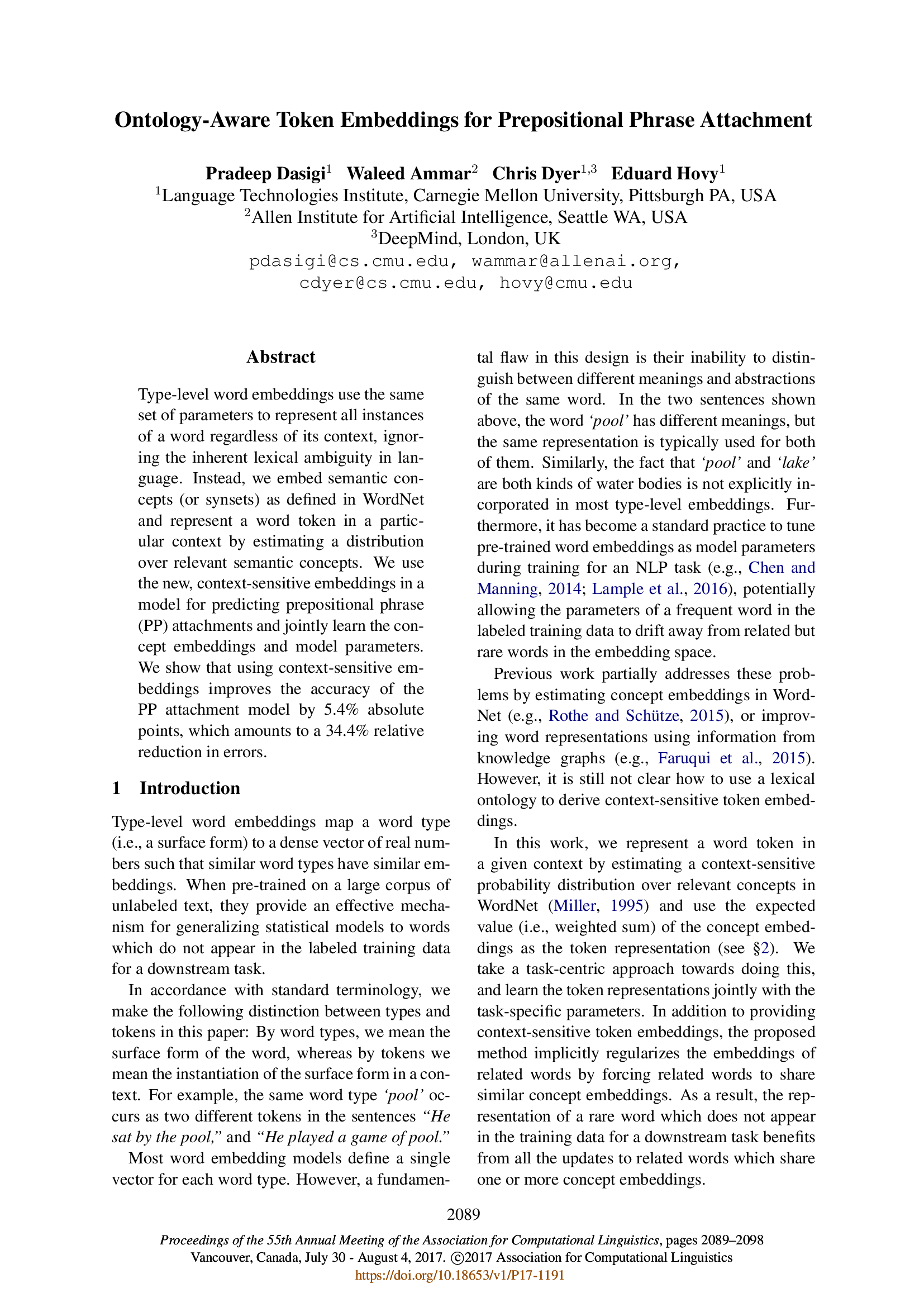 Ontology-Aware Token Embeddings for Prepositional Phrase Attachment