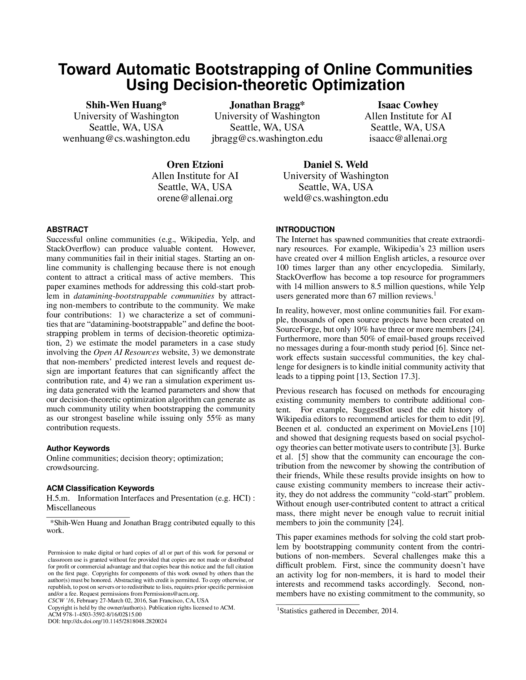 Toward Automatic Bootstrapping of Online Communities Using Decision-theoretic Optimization