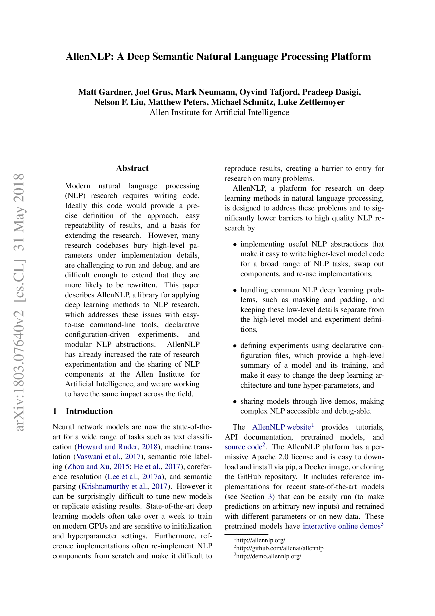 AllenNLP: A Deep Semantic Natural Language Processing Platform