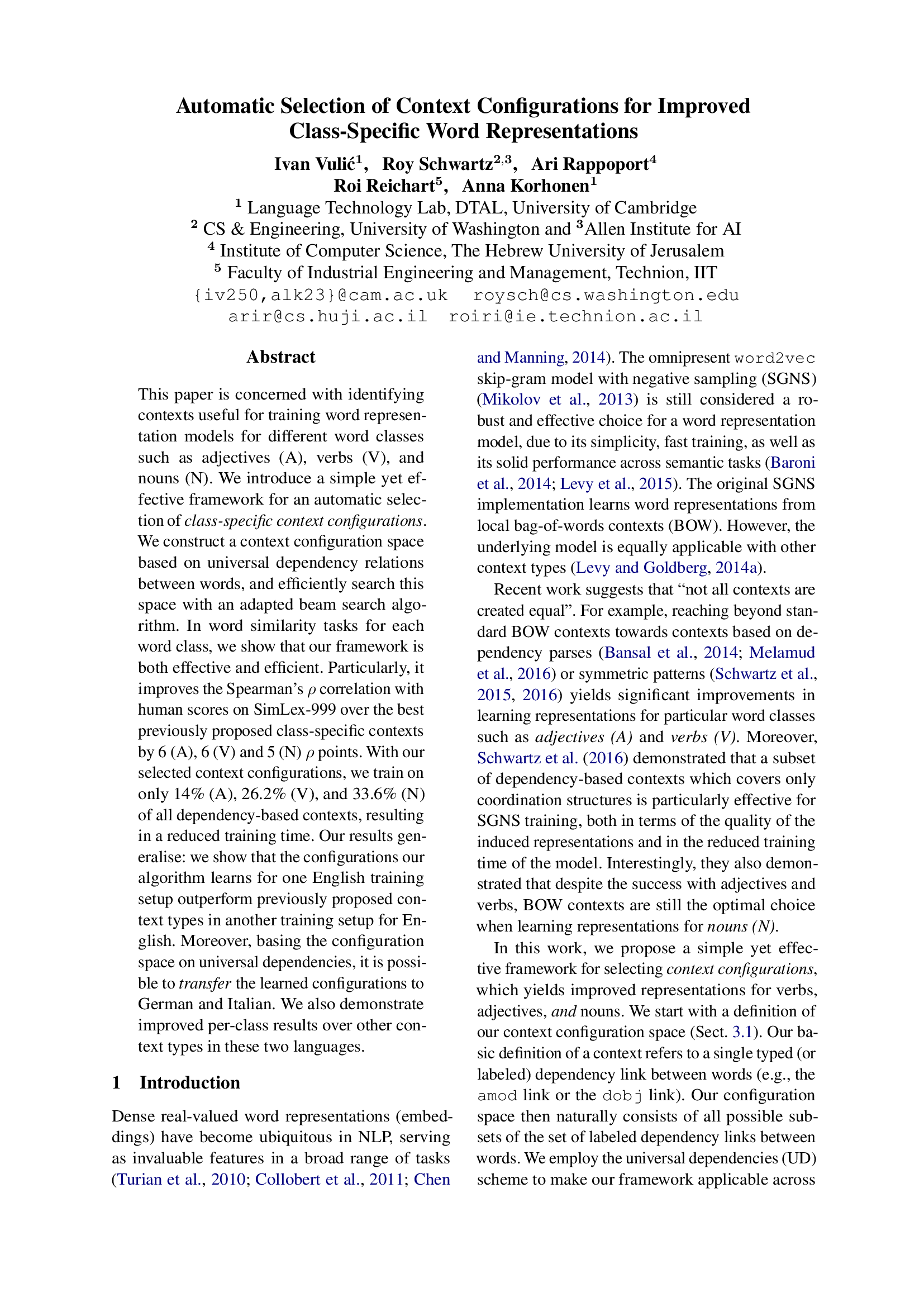 Automatic Selection of Context Configurations for Improved Class-Specific Word Representations