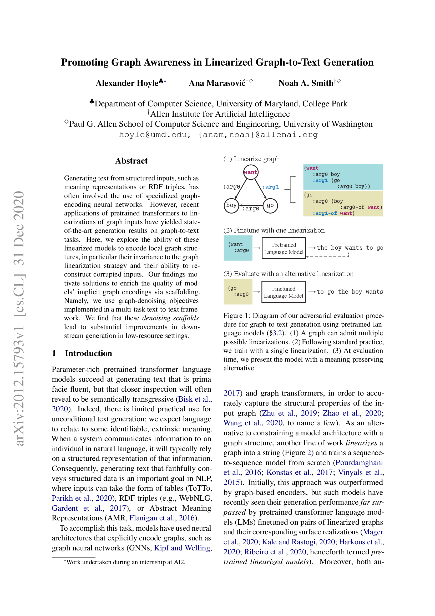 Promoting Graph Awareness in Linearized Graph-to-Text Generation