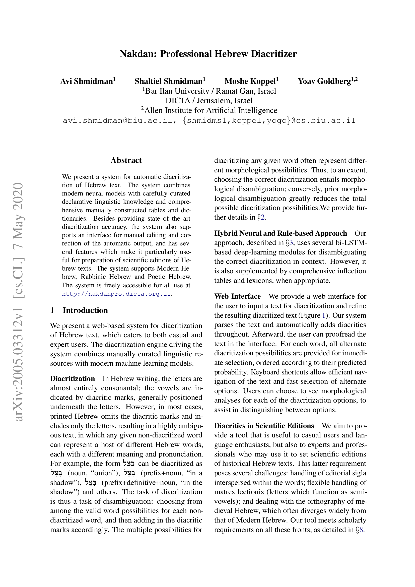 Nakdan: Professional Hebrew Diacritizer