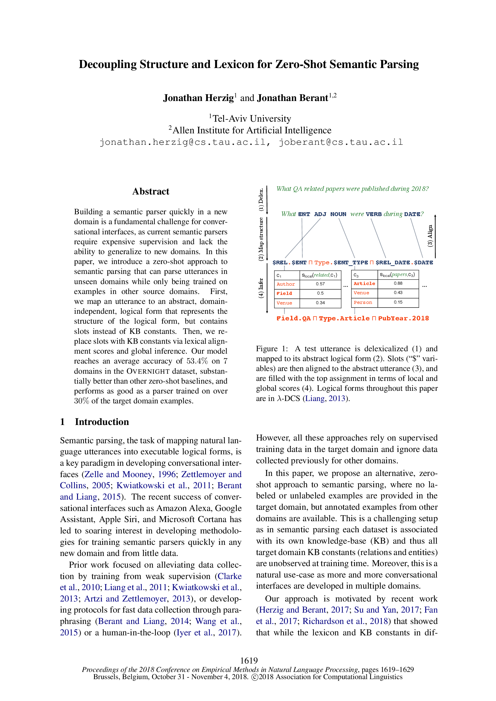 Decoupling Structure and Lexicon for Zero-Shot Semantic Parsing
