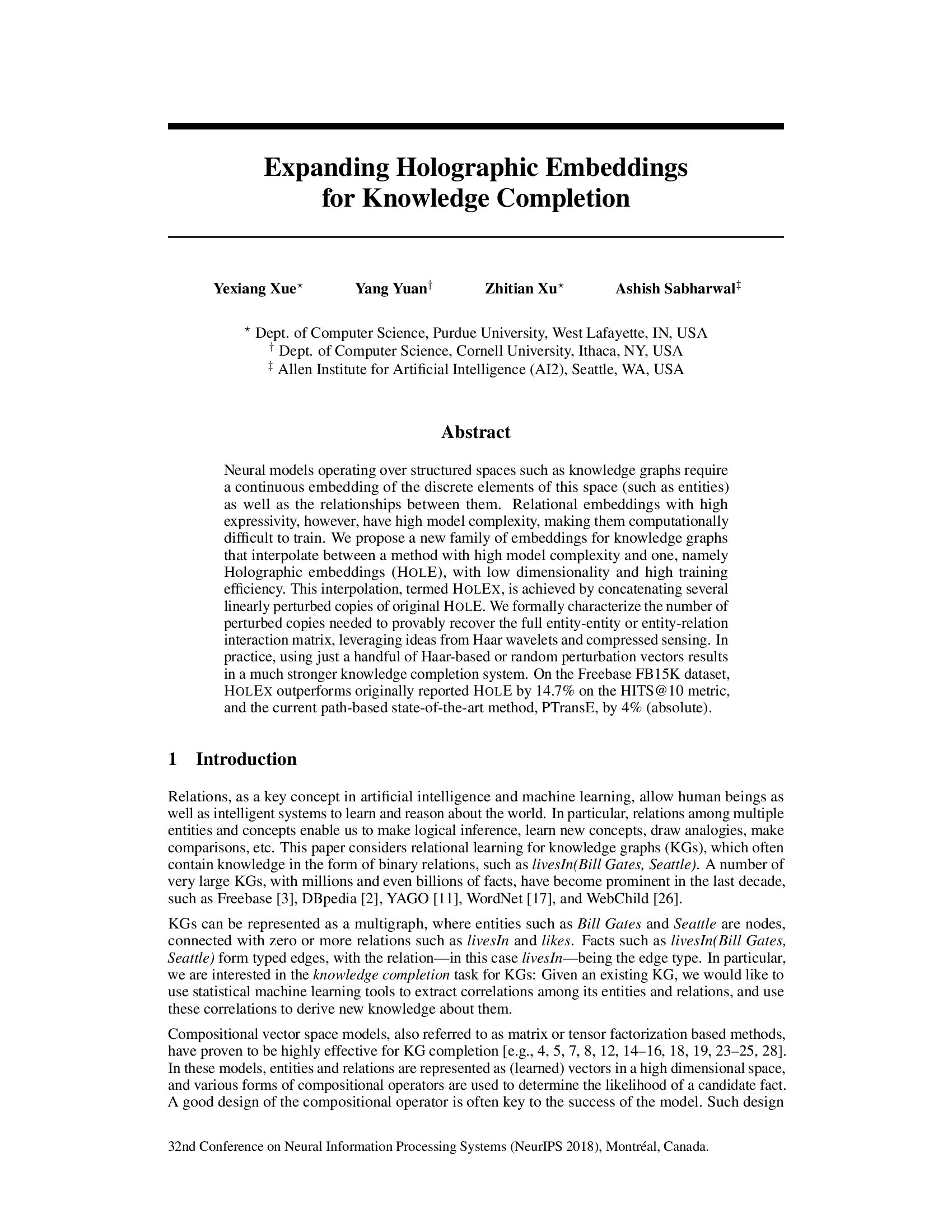 Expanding Holographic Embeddings for Knowledge Completion