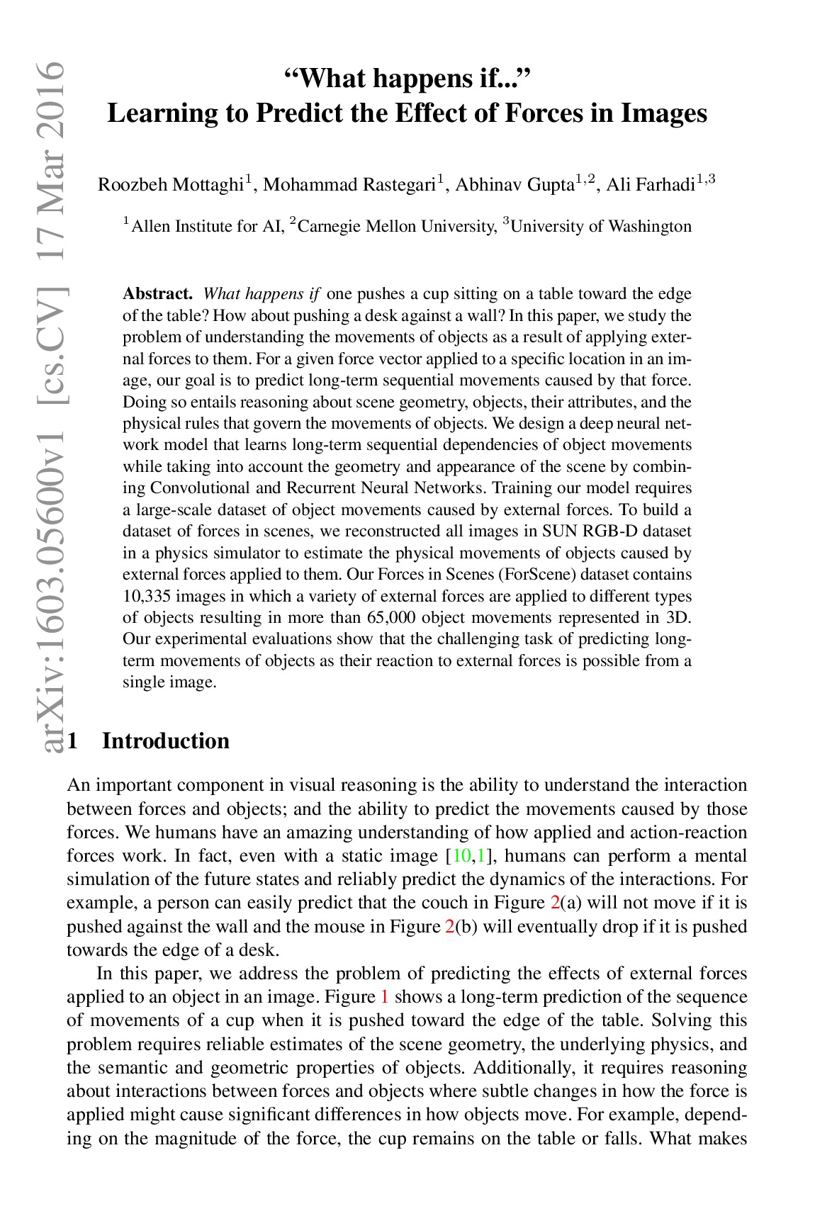 "What Happens If..." Learning to Predict the Effect of Forces in Images