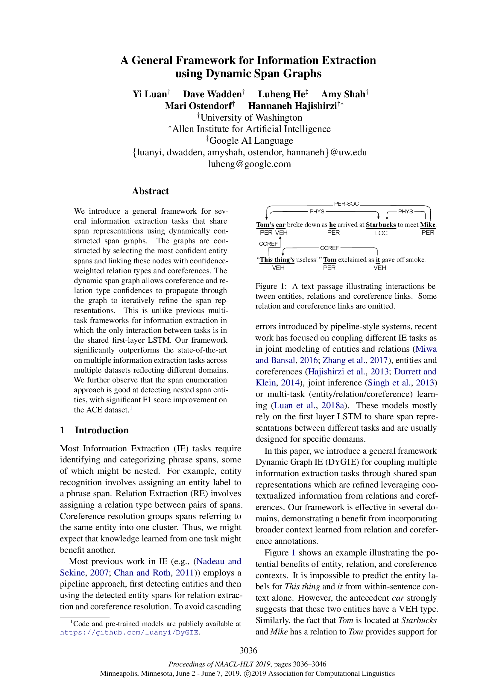 A general framework for information extraction using dynamic span graphs