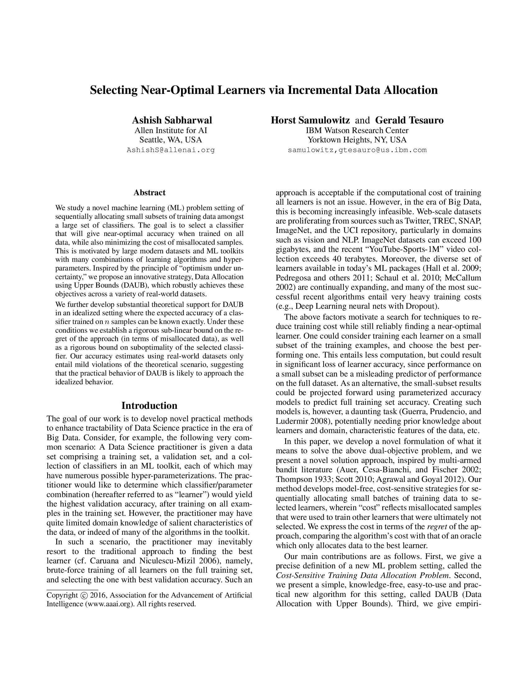 Selecting Near-Optimal Learners via Incremental Data Allocation